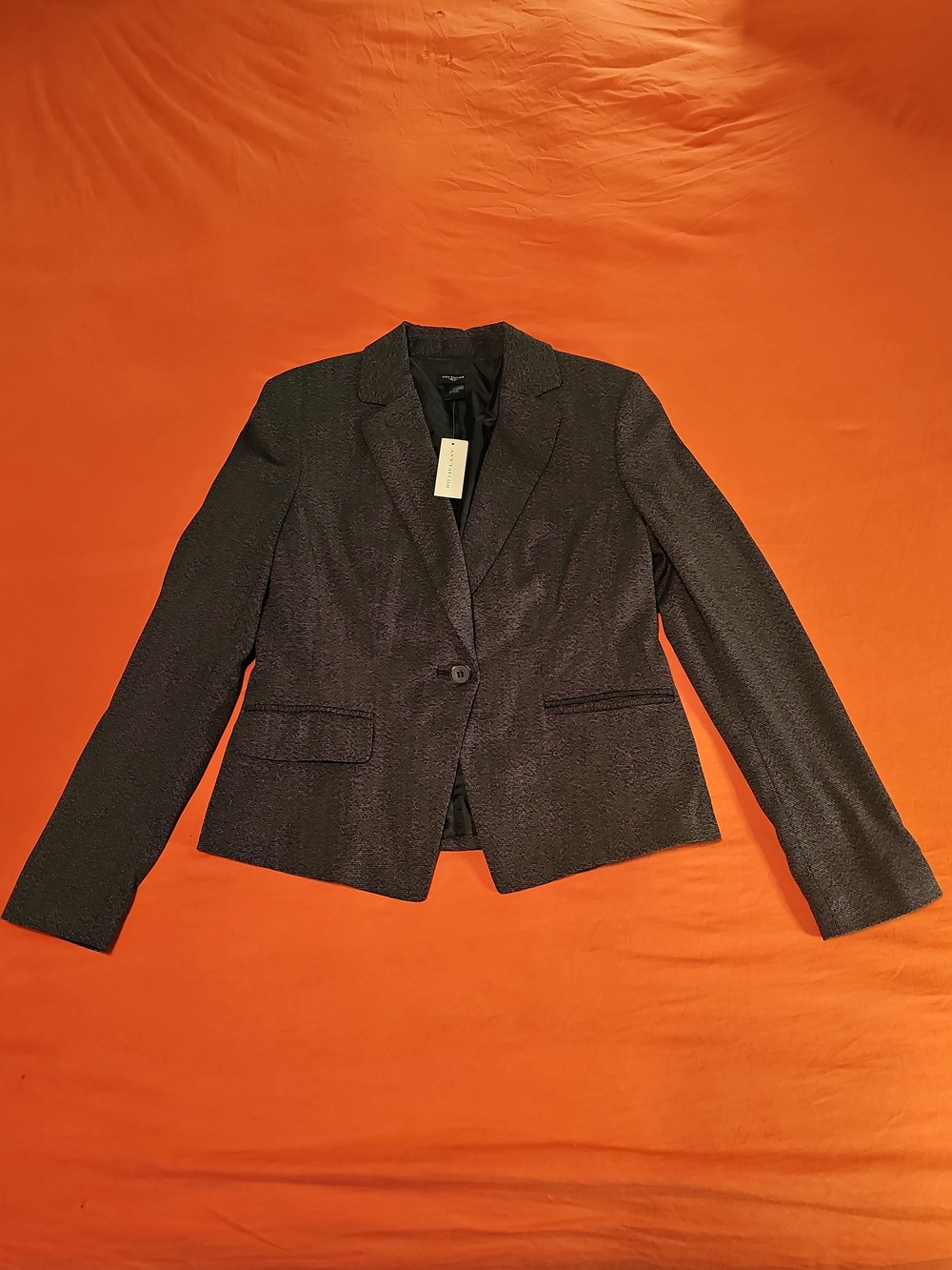 NWT Ann Taylor Dark Gray Micro Check Blazer Size 6 One Button Lined Workwear